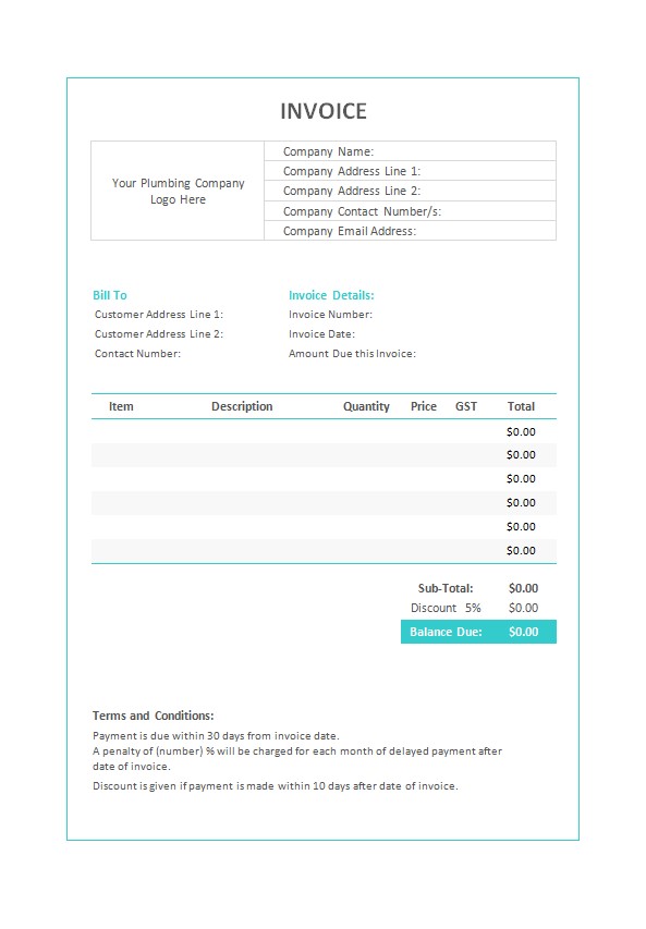 Plumbing Invoice Template PSD template